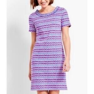 Talbots Plus Size 3X Ruffle Short Sleeve Stripe Shift Dress Pink Blue White